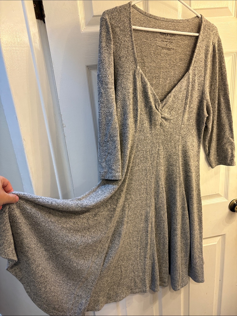 torrid Gray Long Sleeve V-Neck Swing Dress